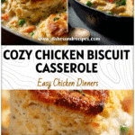 Golden baked Chicken Pot Pie Biscuit Casserole served in a skillet, a true Good Eat and Healthy Treat.